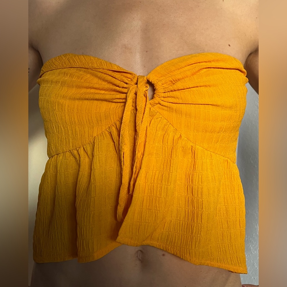 Wild Fable Yellow Peplum Strapless Top